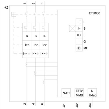 3VA6580-6KQ36-0AA0 - Siemens - Interruttore automatico, UL, FS800, 800A, 3 poli, 65KA, ETU8 LSIG
