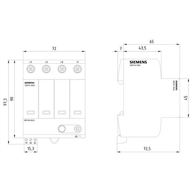 5SD7414-1KU02 - Siemens - Scaricatore di sovratensione UL Tipo 1 a 4 poli 480Y/277V Wye con segnalazione a distanza