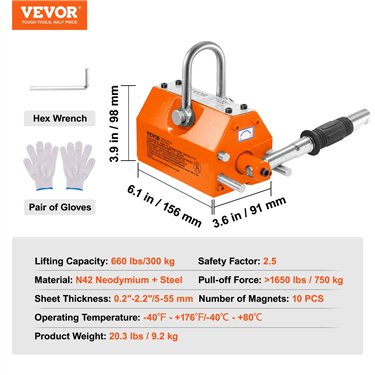 VEVOR Sollevatore Magnetico Permanente 300kg