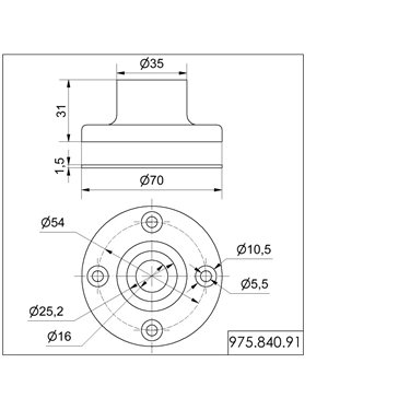 975.840.91 - Werma - Base per tubo D25mm, metallo, Nero