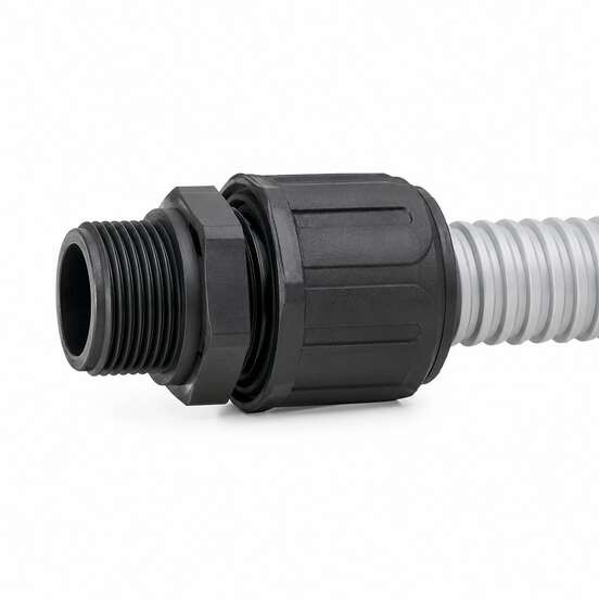 Screw connection for protective plastic hose
